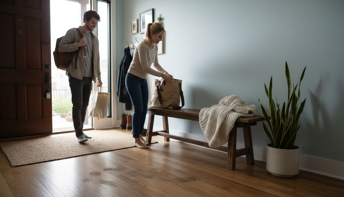 Entryway bench in welcoming home interior