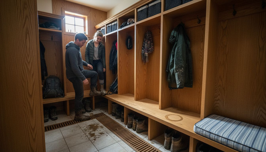 Homeowners organize gear in mud locker