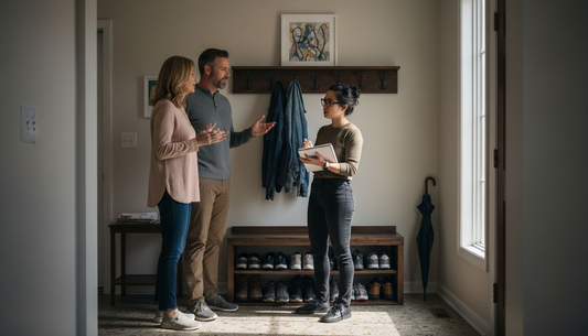 Couple consulting with designer in entryway