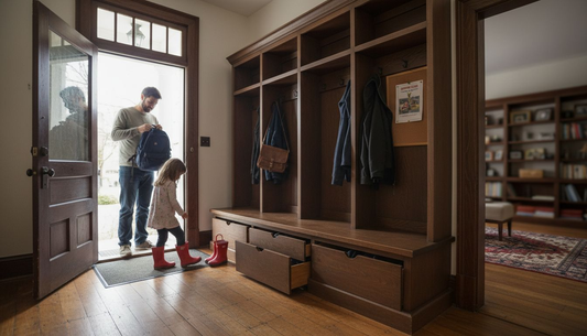 Family using custom entryway storage in home