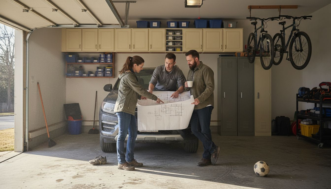 Maryland homeowners reviewing garage organization alternatives