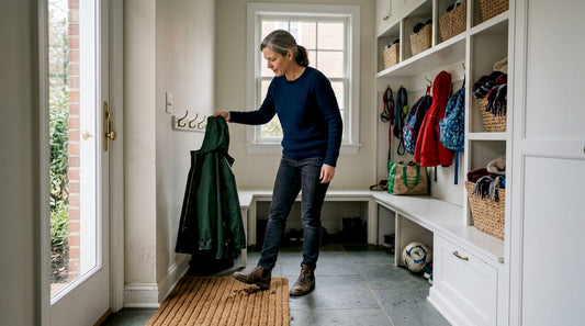 Homeowner organizing functional Maryland mudroom