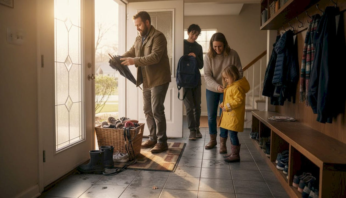 Family using custom organized entryway