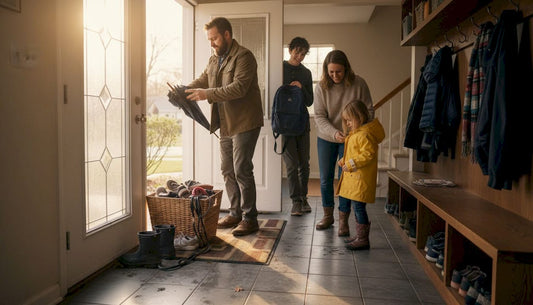 Family using custom organized entryway
