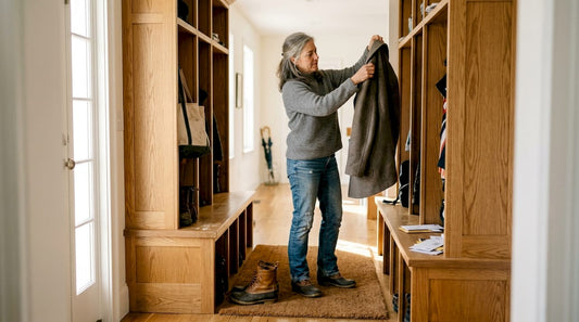 Custom mud locker in busy Maryland entryway