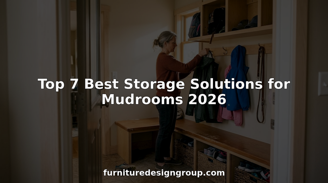 Real family mudroom with storage benches and hooks