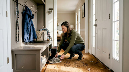 Homeowner prepping Maryland entryway workflow