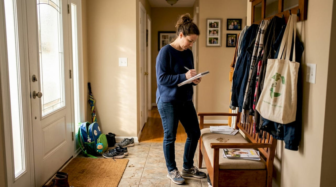 Woman assessing entryway layout in home