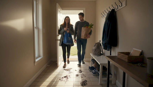 Maryland family entering an organized home entryway