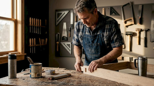 Woodworker fitting mortise and tenon joint