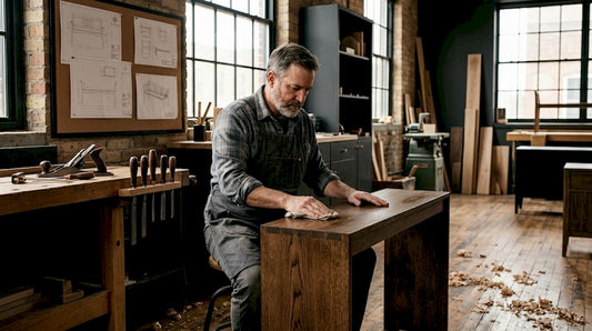 Craftsperson finishing custom entryway bench