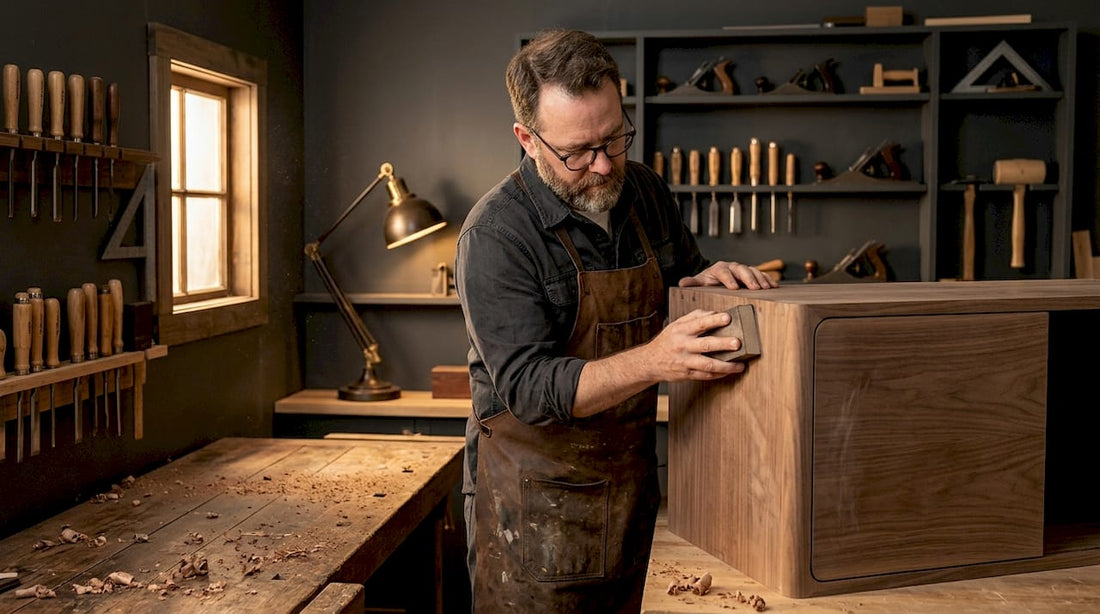 Craftsman sanding cabinet in woodworking studio