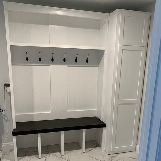 4 Cubby with open bench and flat back with cupboard mud Locker